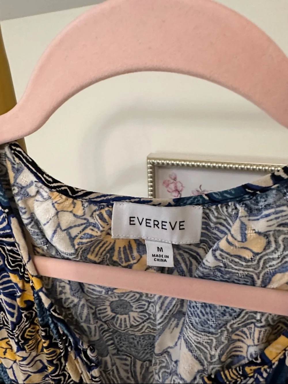 Evereve Navy Floral V-Neck Mini Dress with Mustard Accents - Picture 5 of 8